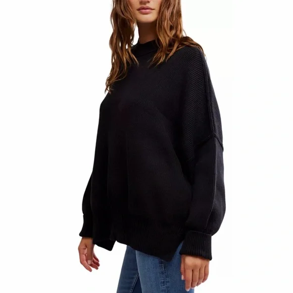 Free People Easy Street Oversized Knit Tunic Sweater Black M Cotton Blend NWT - Picture 7 of 9